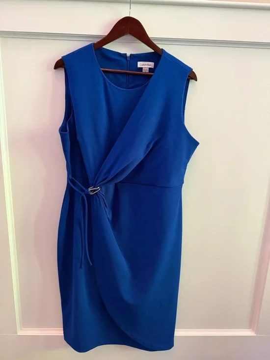 Calvin Klein Bold Blue Knot Accent Sheath Midi Dress • Sleeveless • Size16 • GPC - Picture 1 of 14